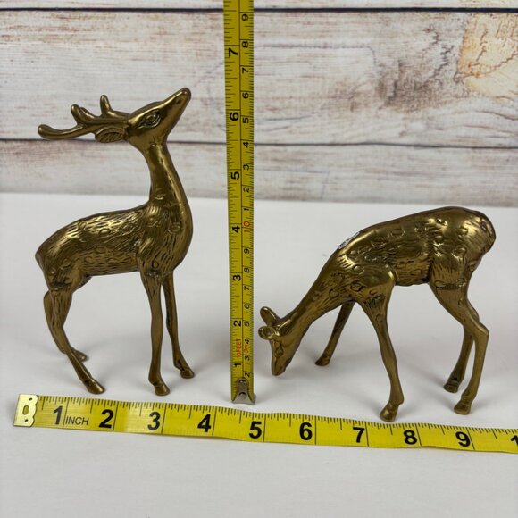 Brass Buck and Doe Deer Pair Vintage Figurines Décor Taiwan - Picture 9 of 10